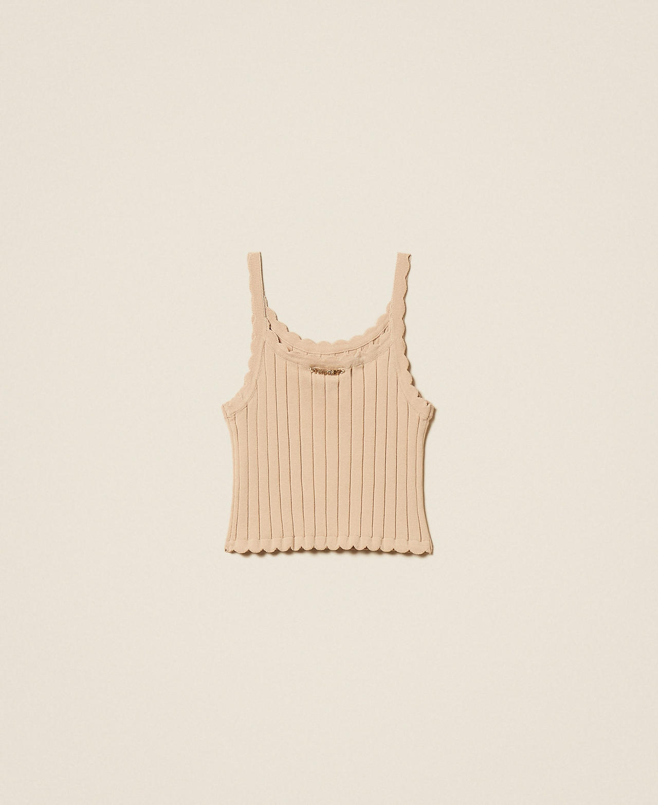 Rib knit cropped top Girl, Beige | TWINSET Milano