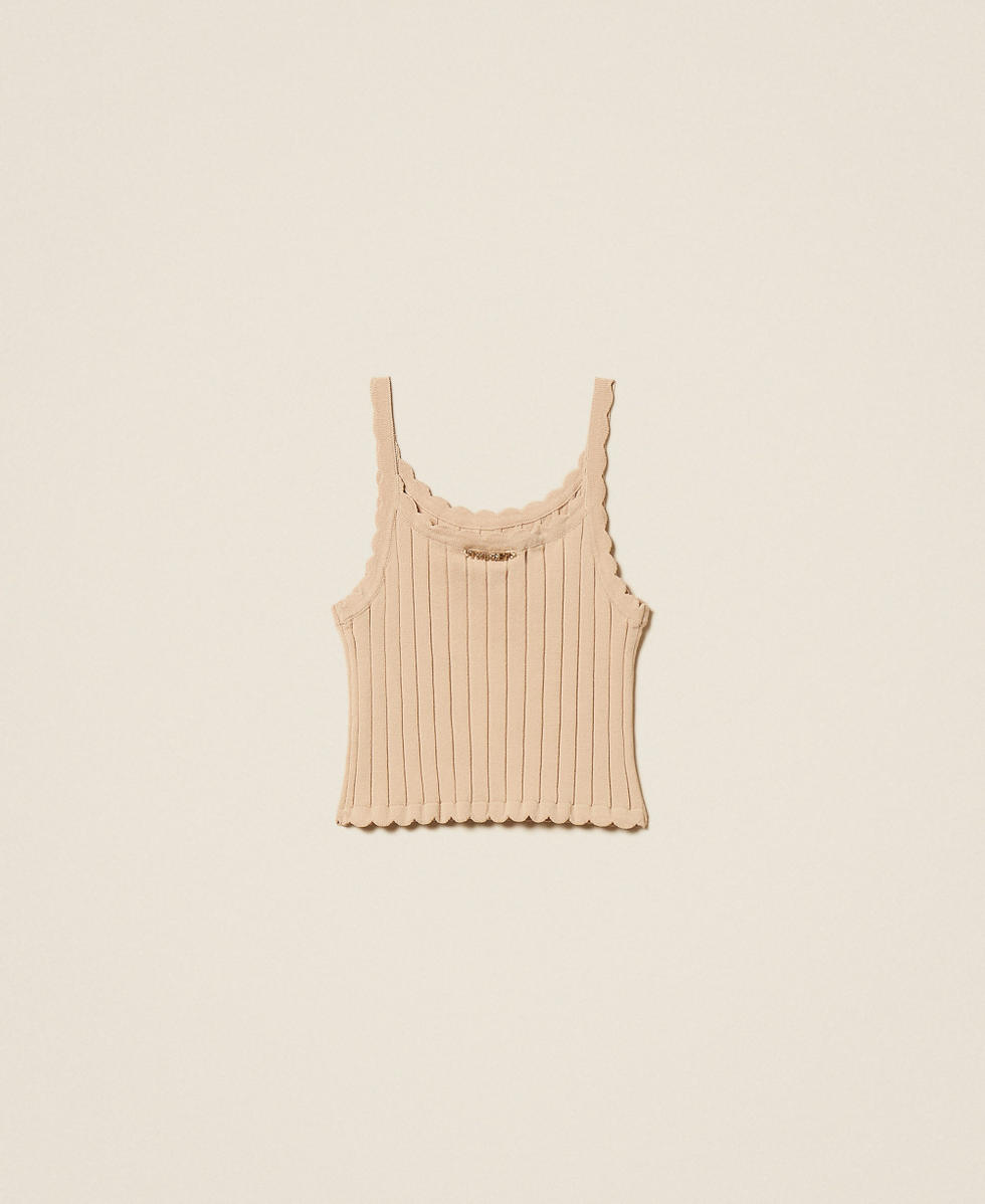 Guler cu Fronseuri cu Top Crop XSIDE tops cropped knit 　rib ちぃ　sheller Pătrat Femei pentru トップス