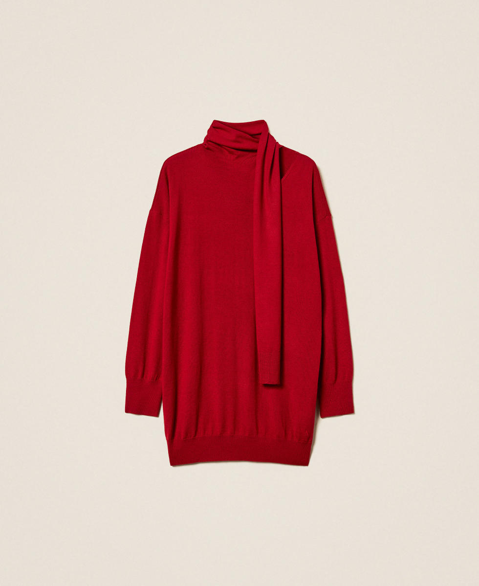 Abito corto in misto lana con cut-out Rosso Ciliegia Donna 252AT3100_00034_S0