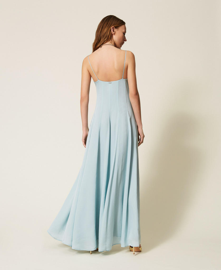 Long satin dress Dusty Sky Blue Woman 261TT2501_13451_03