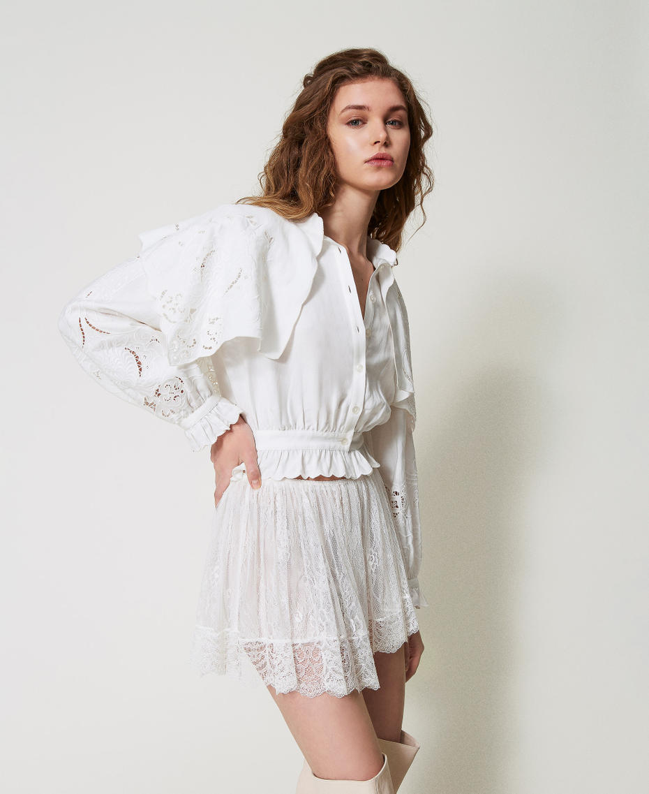Camicia 'Elba' in lino con ricami Bianco Neve Donna 251TS2112_00282_02