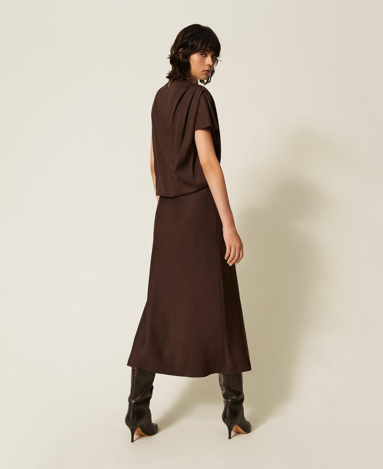 Satin midi dress Mocha Woman 262LI2BMM_13677_03