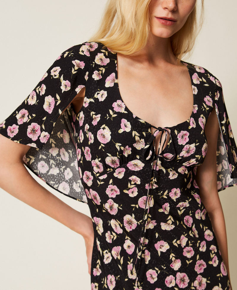 Long floral print dress Black/Rose Flower Print Woman 261TP210A_13409_04