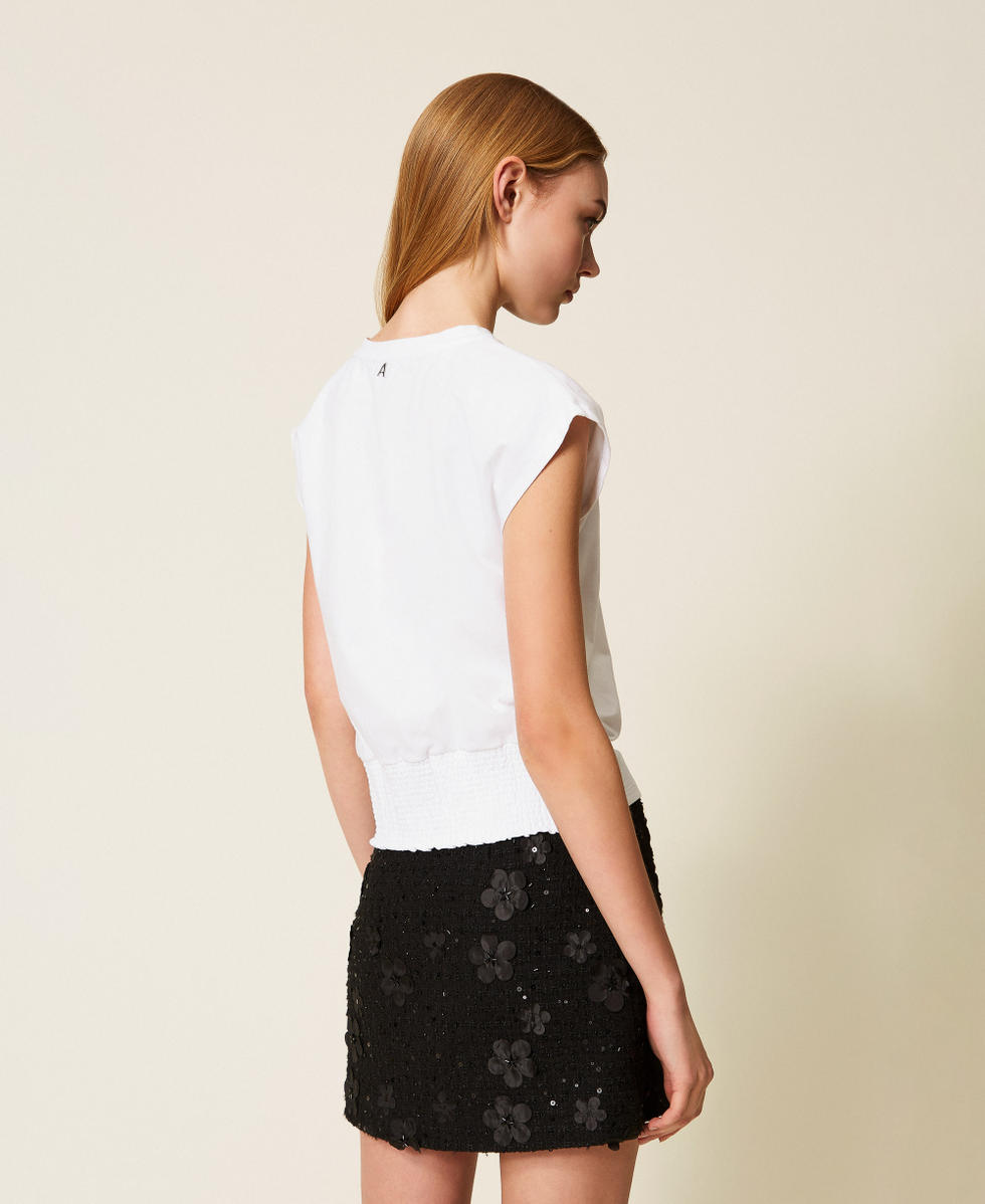 T-shirt avec broderie florale r&eacute;alis&eacute;e &agrave; la main Blanc "Papers" Femme 252AP2312_00840_03