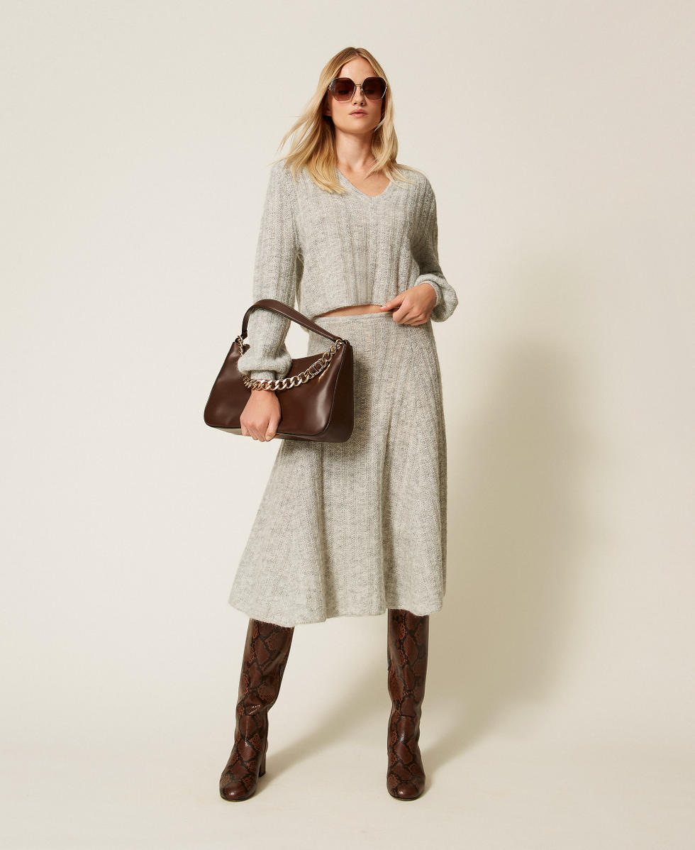 Gonna longuette in mohair e lurex Grigio M&eacute;lange Chiaro Donna 252TP3262_0082C_T0