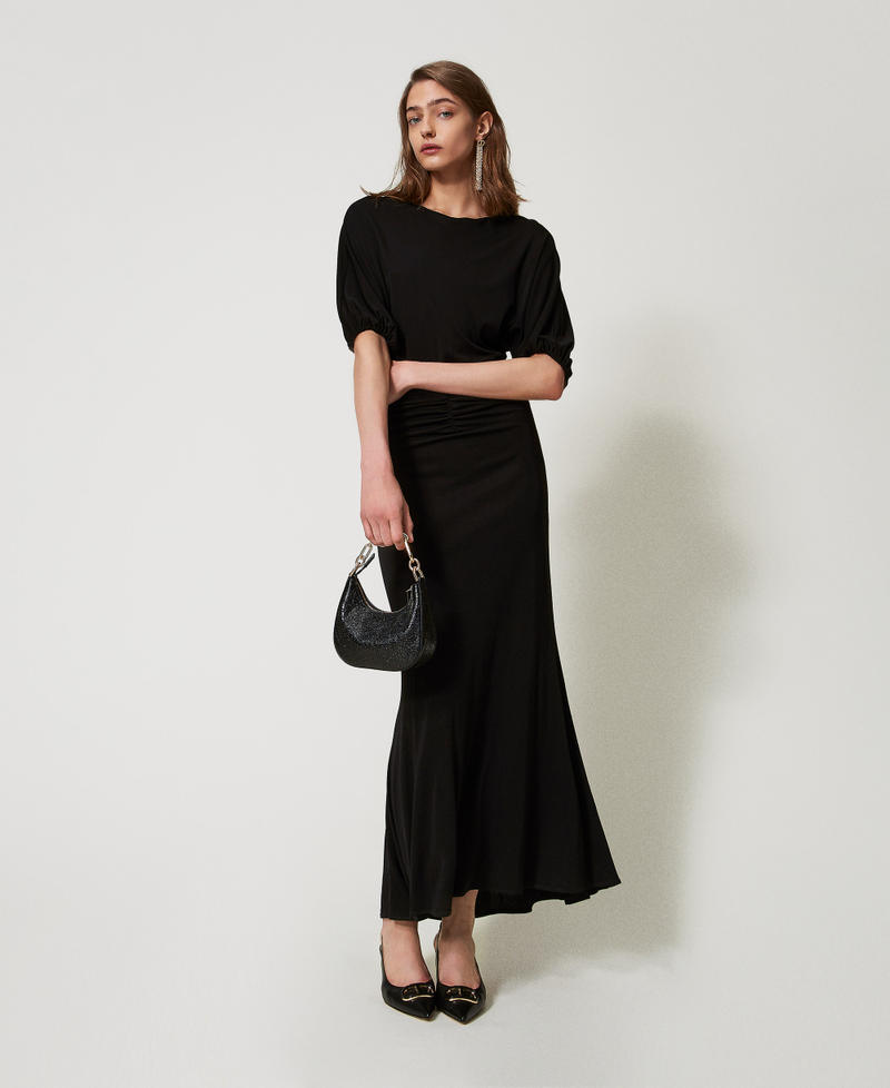 Long jersey dress with draping Black Woman 251TT2230_00006_01