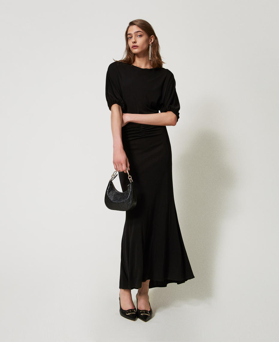 Long jersey dress with draping Black Woman 251TT2230_00006_01