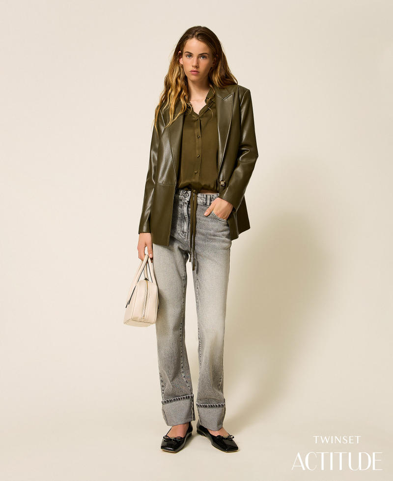 Jean droit avec revers Denim Gris Délavé Femme 252AP2430_07284_PA