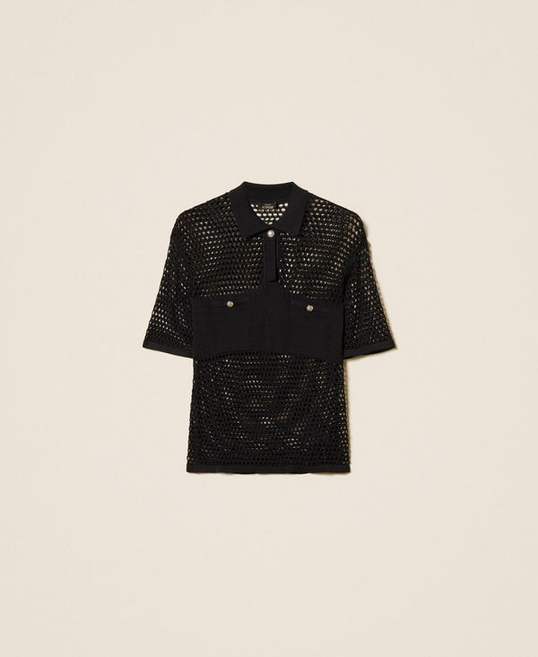 Mesh knit polo jumper