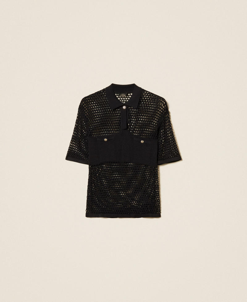 Mesh knit polo jumper Black Woman 261AP3033_00006_S0
