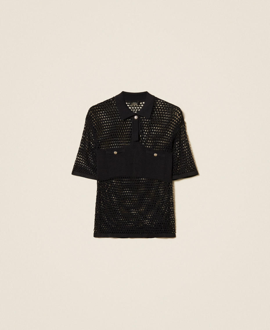 Mesh knit polo jumper Black Woman 261AP3033_00006_S0