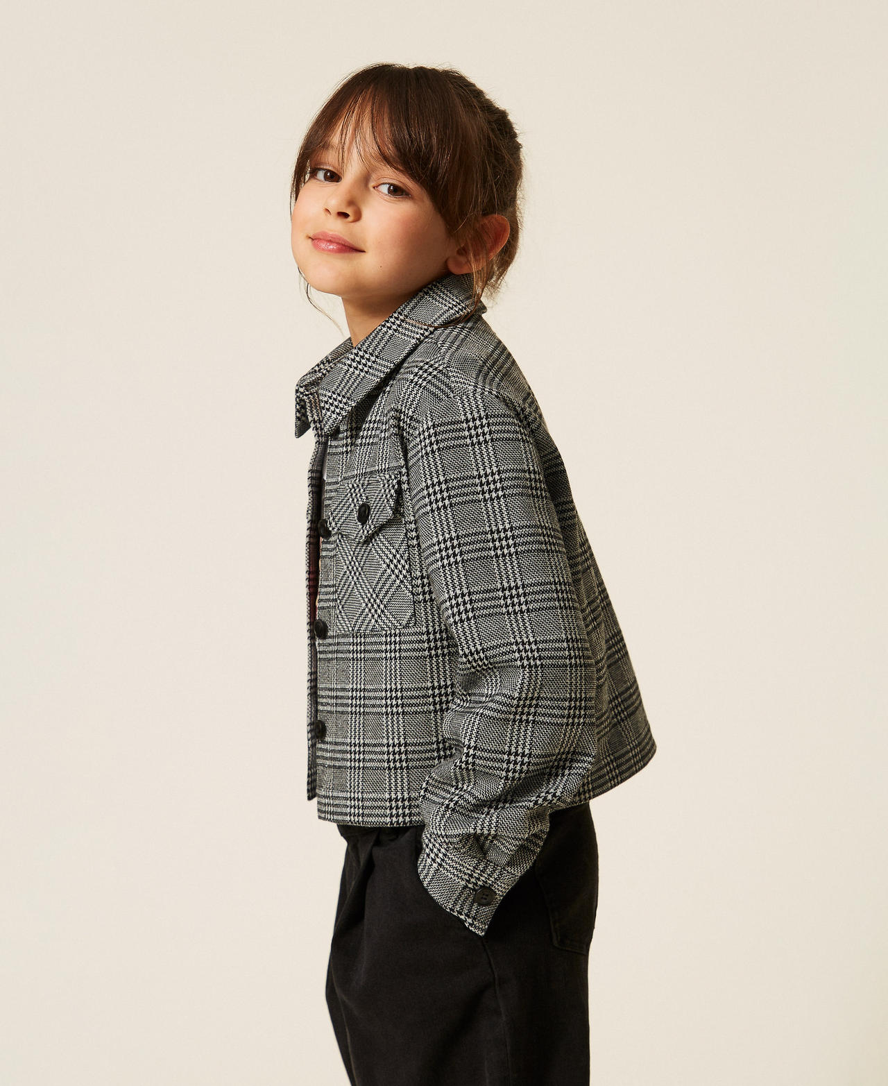 Glen plaid shirt "Snow" White/Black Glen Plaid Girl 262GJ2100_13817_02