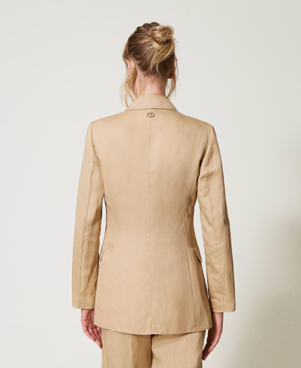 Linen blend single-breasted jacket Rope Beige Woman 251TE2140_12145_03