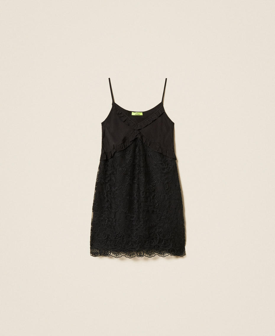 MYFO jacquard short dress with lace and embroidery Black Woman 261AQ2043_00006_S0