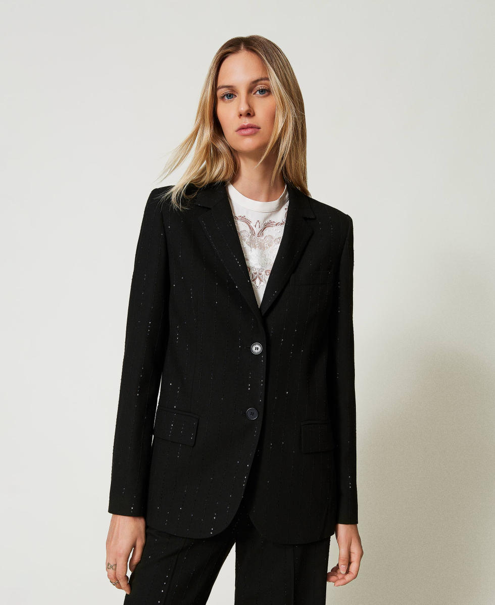 Blazer en drap avec sequins Noir Femme 242TT2160_00006_02
