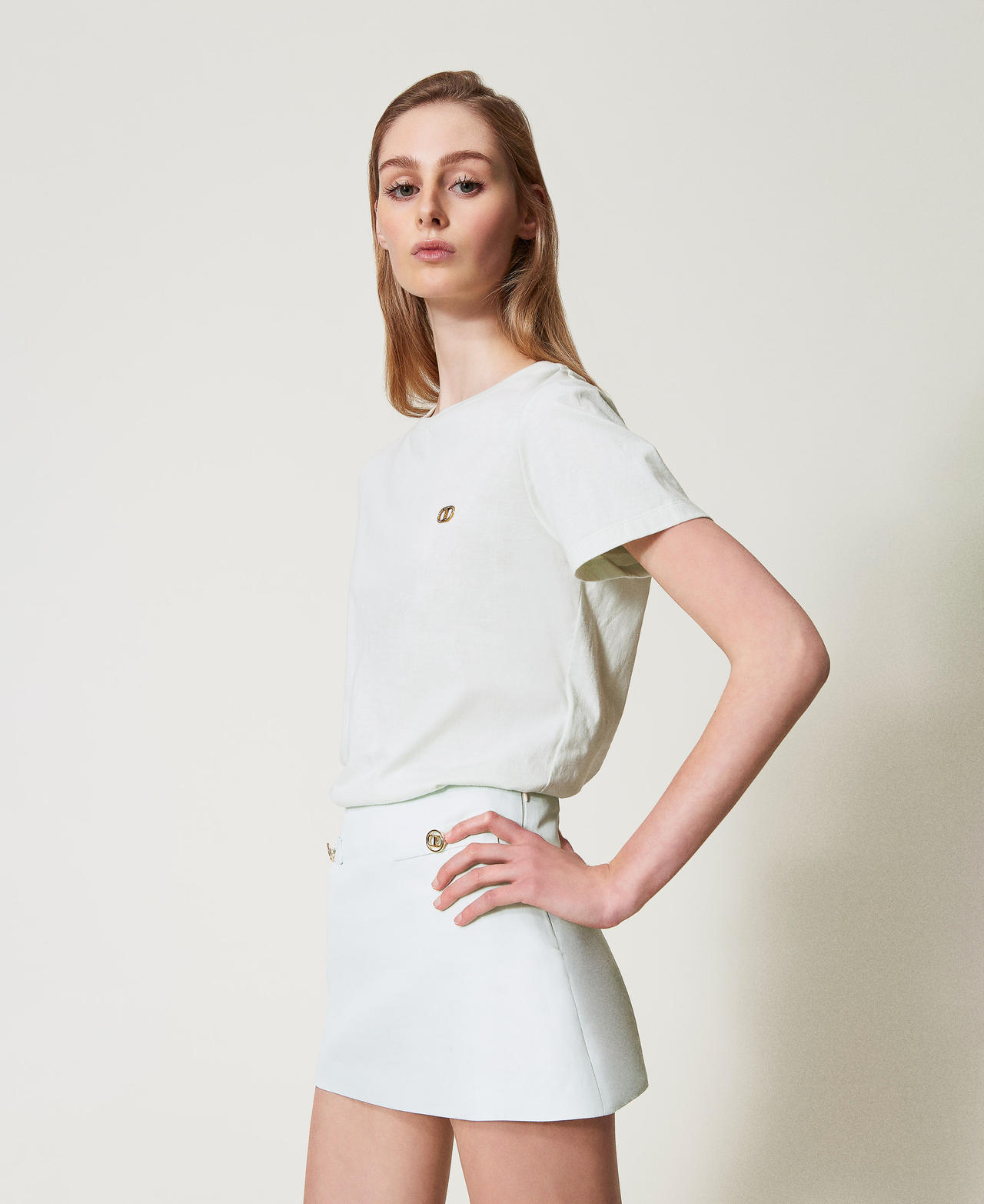 T-shirt avec logo Oval T strassé Water Green Femme 251TT2040_12371_02