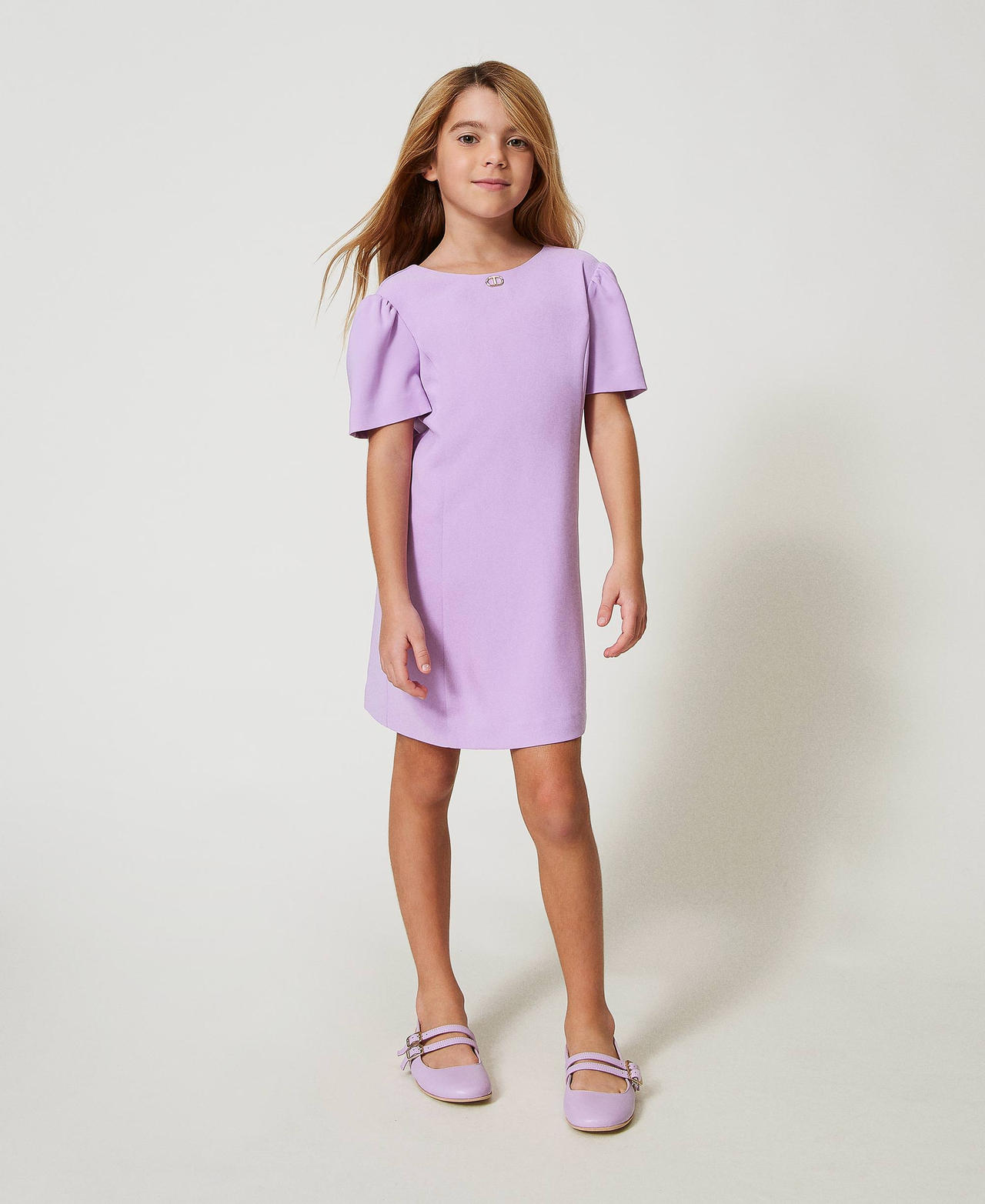 Short crêpe dress with bow Pastel Violet Girl 251GJ2QN9_11862_02