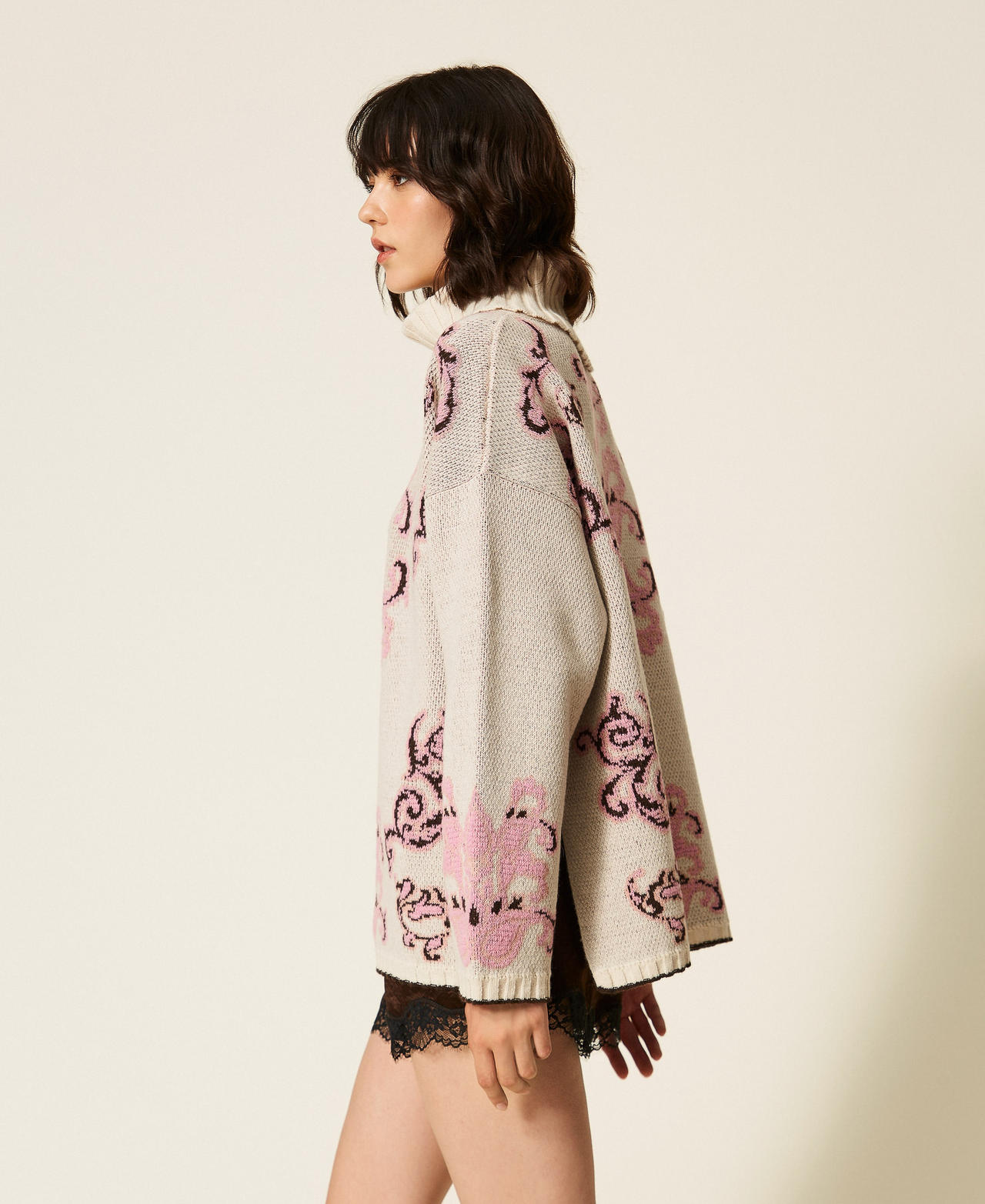 Jacquard wool blend maxi jumper Parchment Jacquard Woman 262TP3485_13973_02