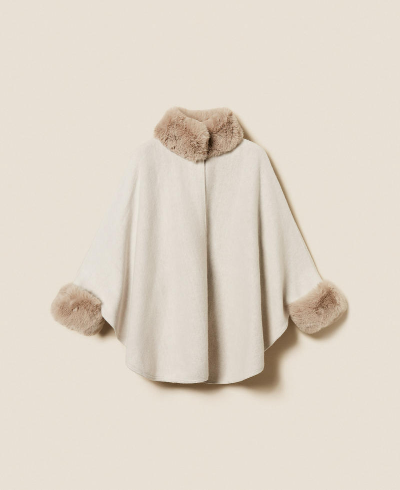 Wool cloth and faux fur poncho White Snow Woman 252TO5130_00282_S0