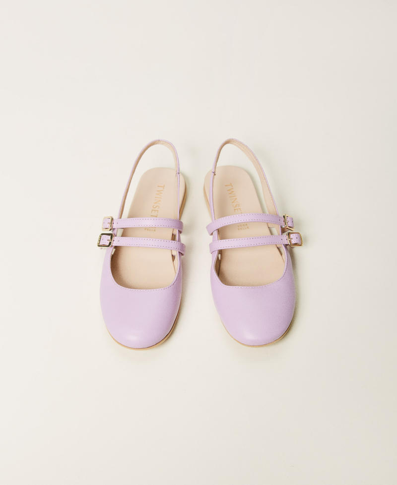 Slingback-Ballerina aus Leder Pastel Violet Mädchen 251GCJ028_11862_04