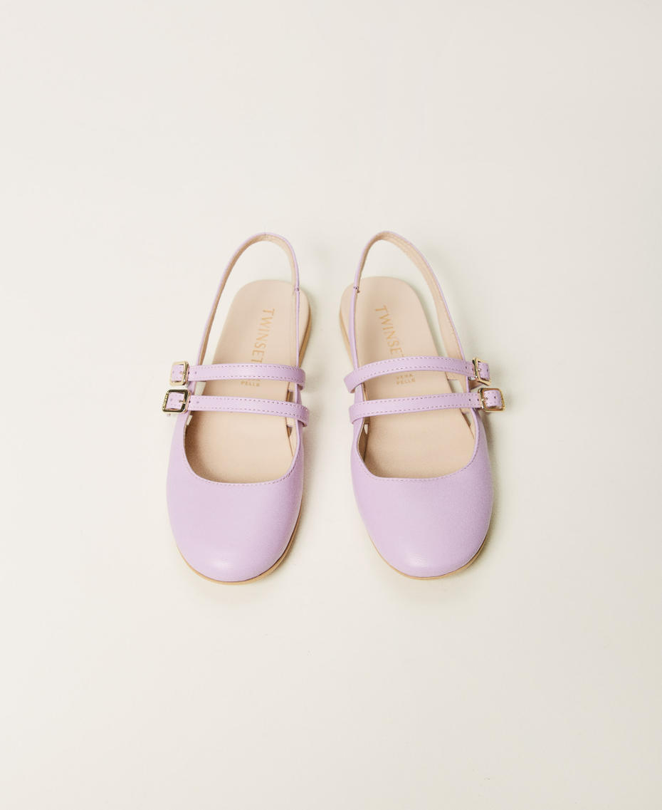 Slingback-Ballerina aus Leder Pastel Violet Mädchen 251GCJ028_11862_04