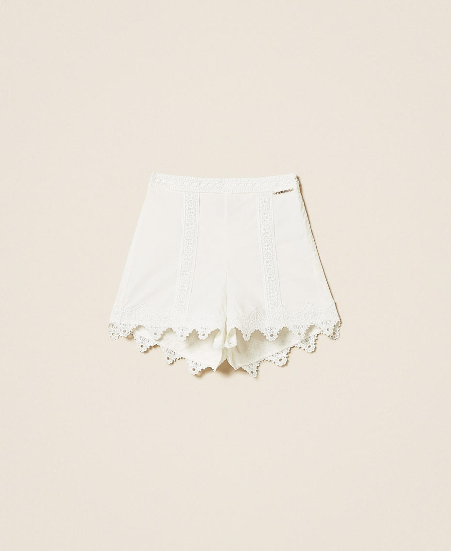 Baby-Shorts aus Popeline mit Spitze Mattwei&szlig; M&auml;dchen 261GB2021_00526_S0