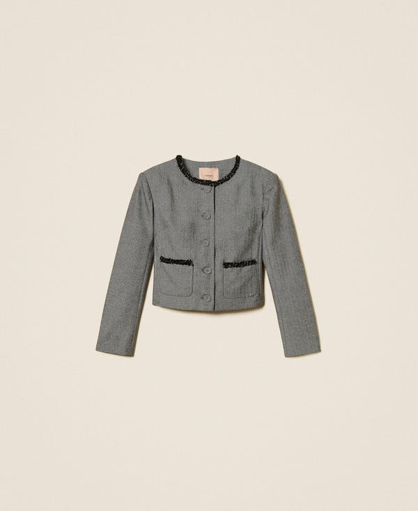 Blouson en laine m&eacute;lang&eacute;e &agrave; chevrons