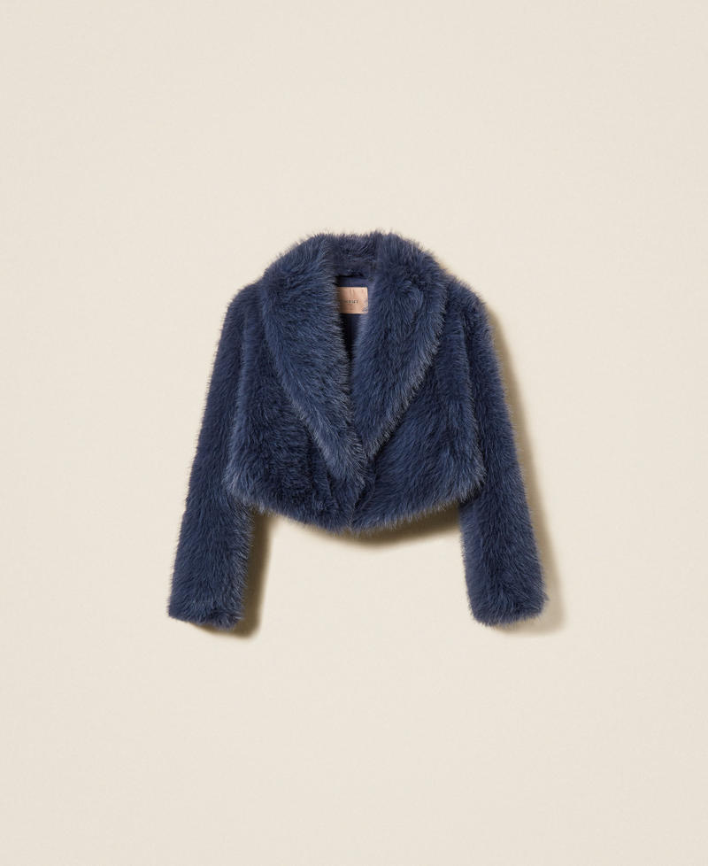 Short faux fur jacket Indigo Blue Woman 262TT2030_01410_S0