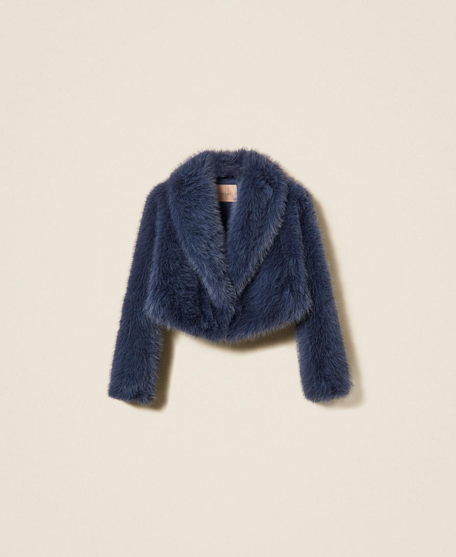 Short faux fur jacket Indigo Blue Woman 262TT2030_01410_S0
