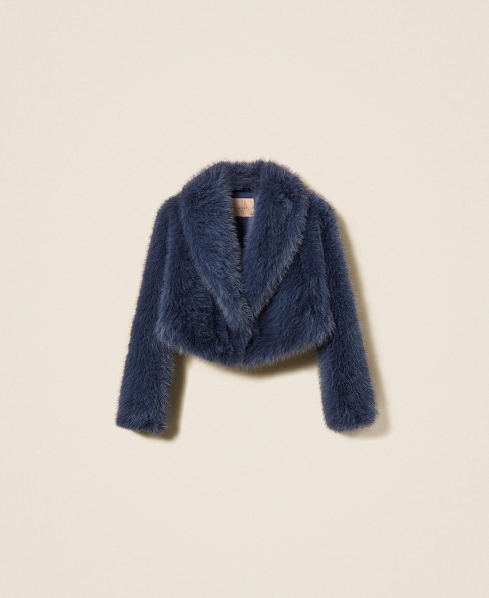 Kurzjacke aus Kunstpelz Indigoblau Frau 262TT2030_01410_S0