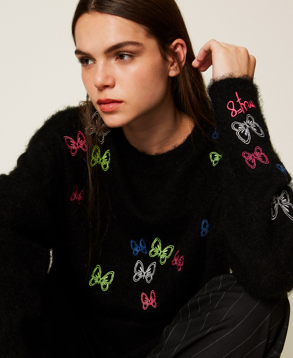 Pull MYFO en laine m&eacute;lang&eacute;e avec broderie Noir Femme 252AQ3040_00006_04