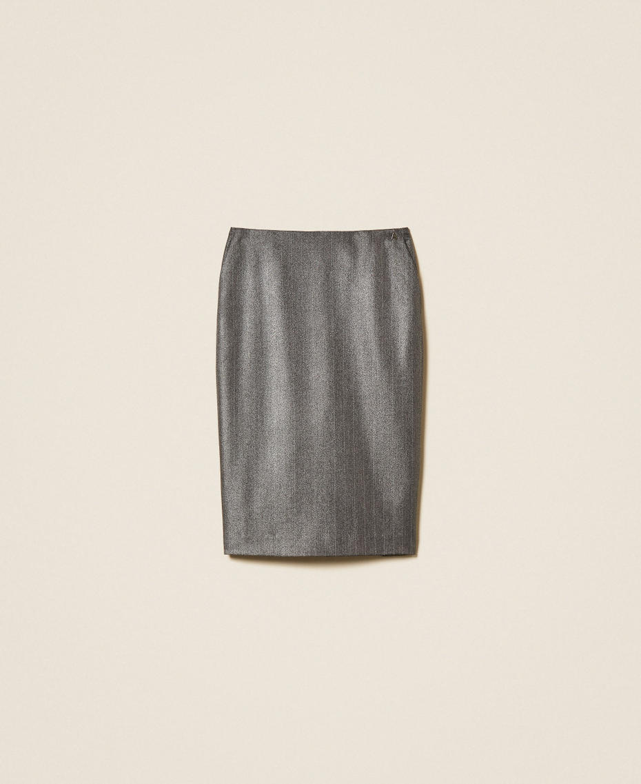 Pinstriped midi skirt Coated Anthracite Woman 262AP2434_13684_S0