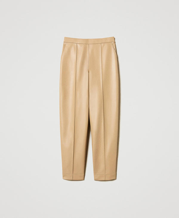Faux nappa leather straight leg trousers