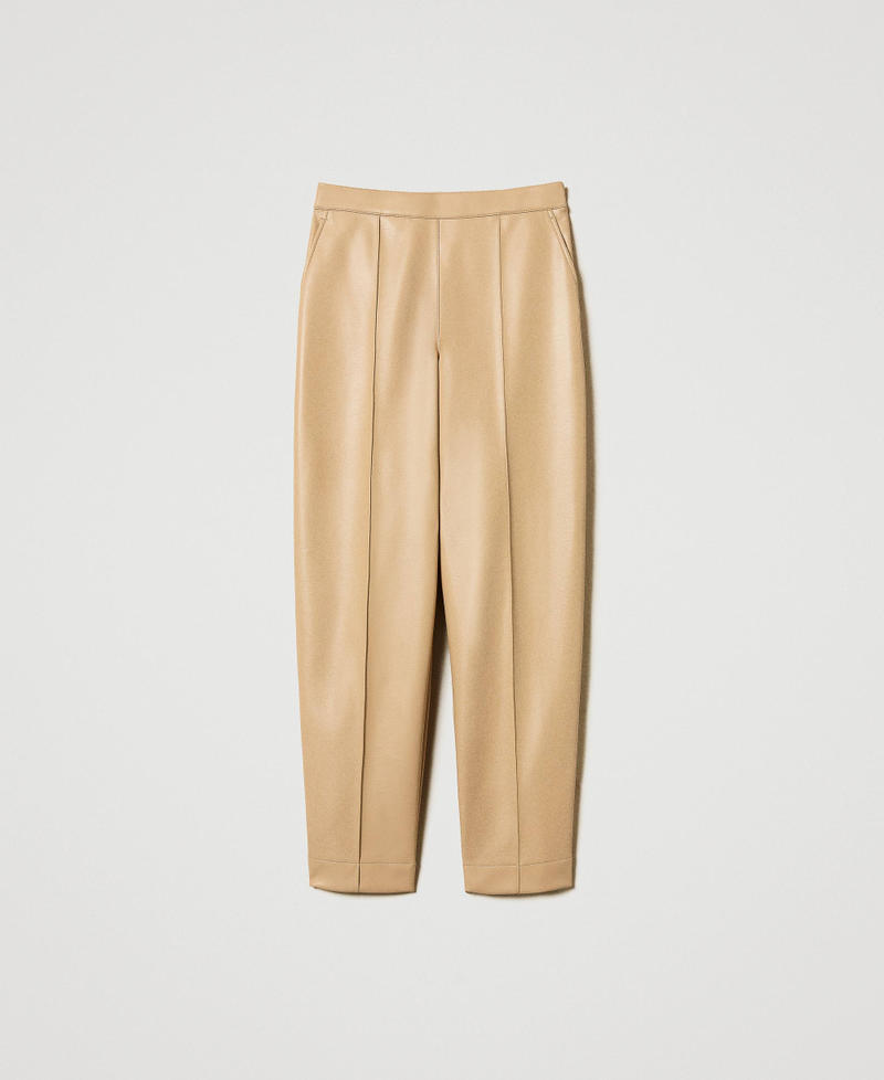 Faux nappa leather straight leg trousers Light Wood Beige Woman 251TP2352_12186_S0