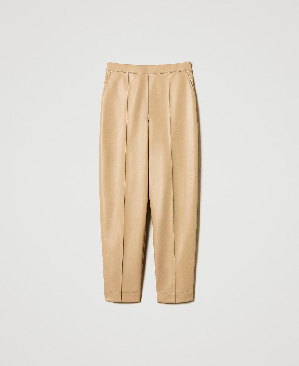 Pantaloni dritti effetto nappa