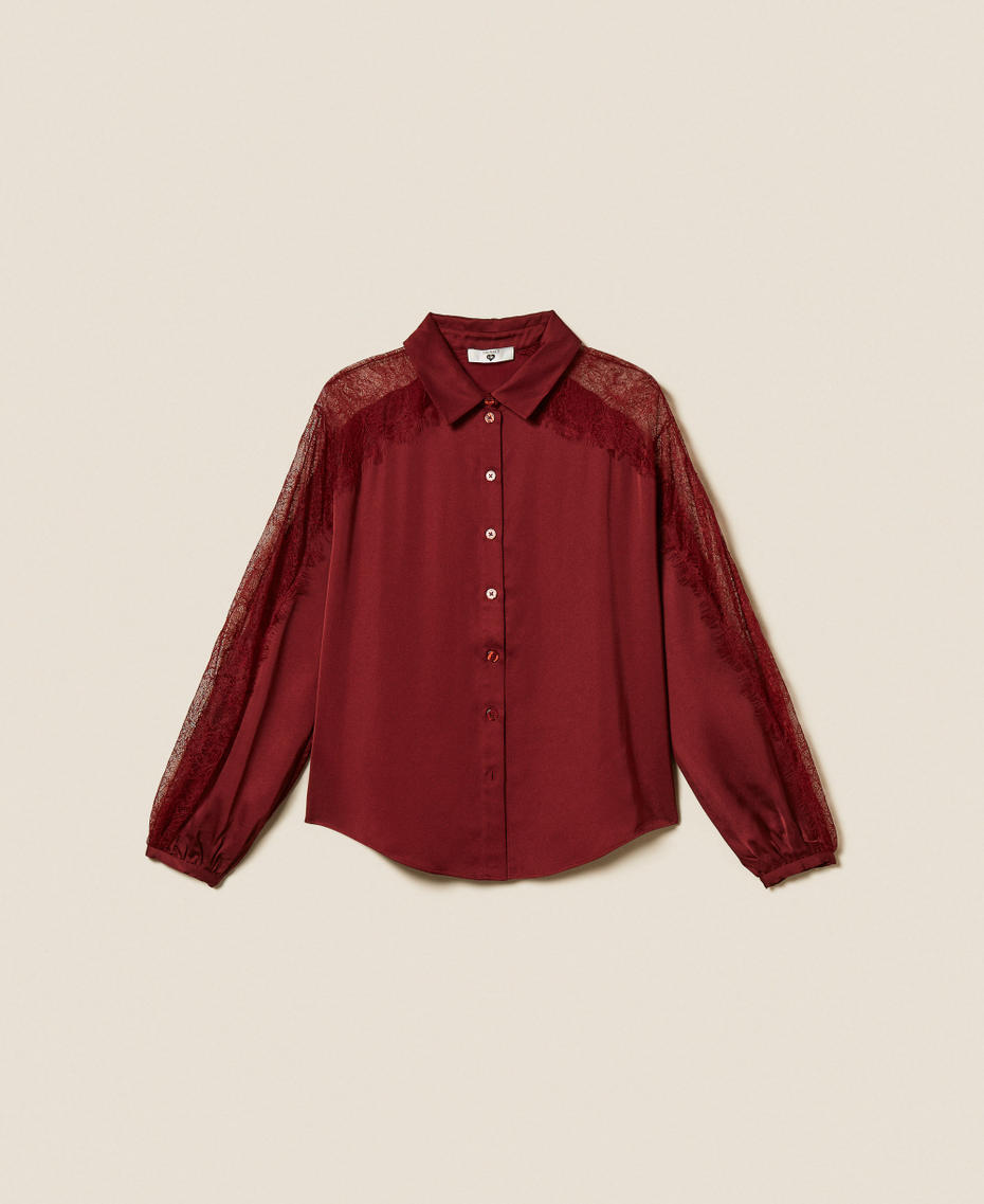Satin shirt with lace Red Wine Woman 252LL2TBB_12818_S0