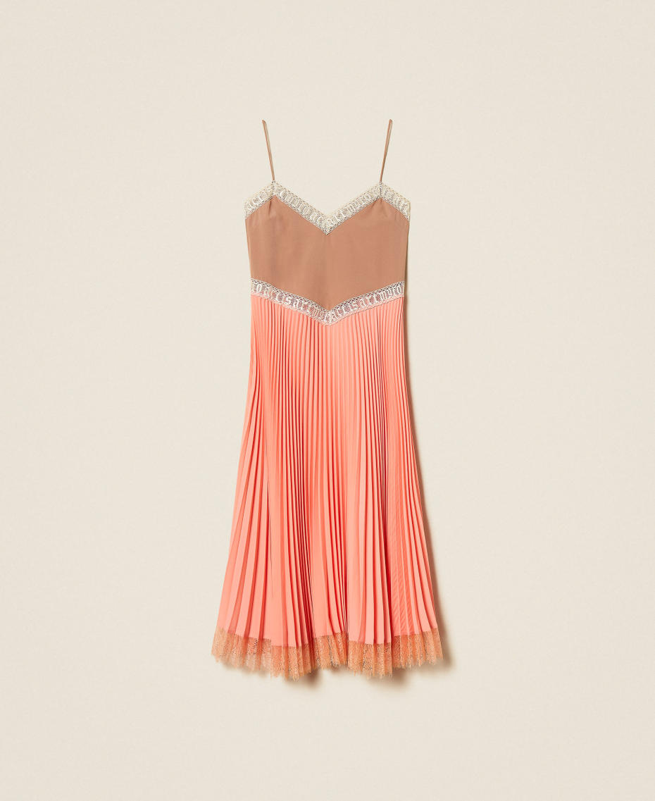 MYFO cr&ecirc;pe de Chine pleated midi dress Two-tone Peach Amber/Nude Beige Woman 261AQ2090_13510_S0