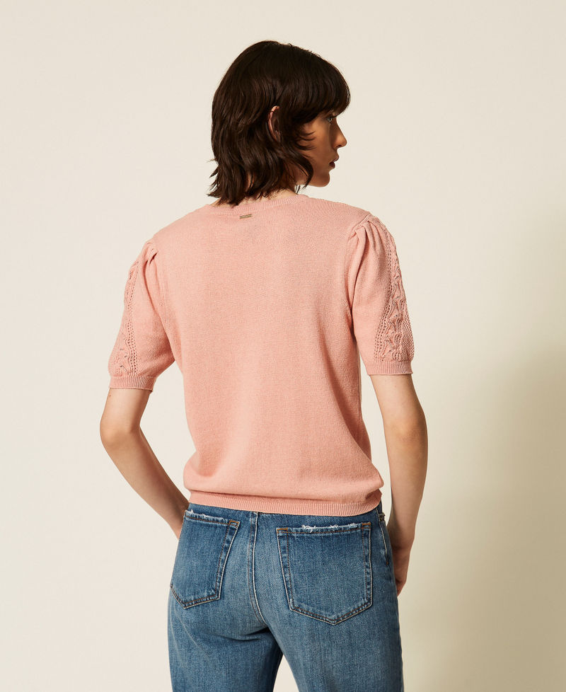 Pull en laine m&eacute;lang&eacute;e ajour&eacute;e Rose Poudre Femme 262TP3210_00916_04