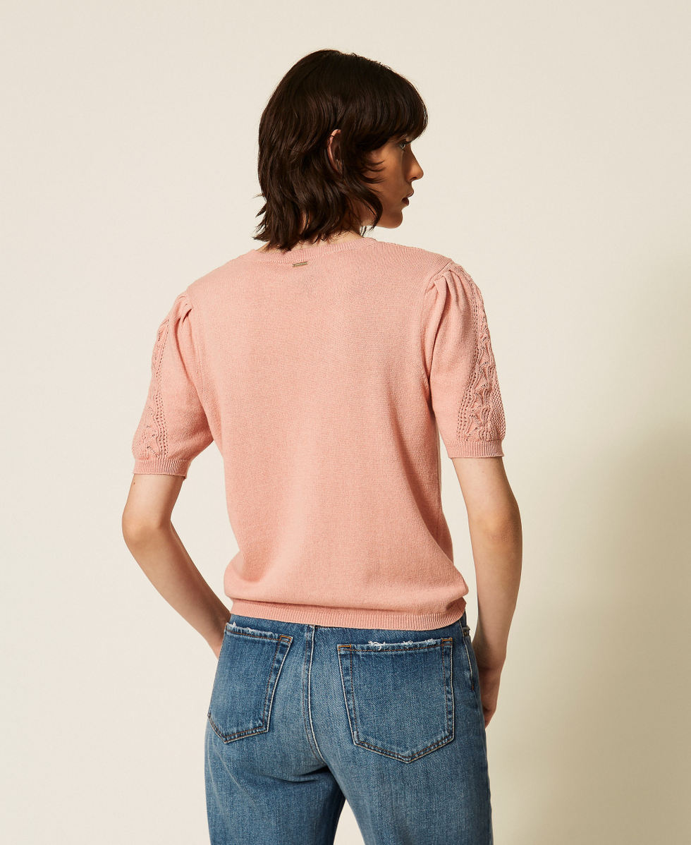 Pull en laine m&eacute;lang&eacute;e ajour&eacute;e Rose Poudre Femme 262TP3210_00916_04