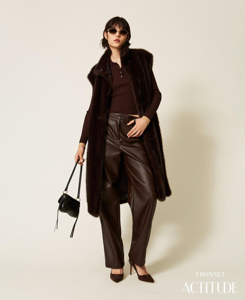 Wide faux leather trousers Chocolate Plum Woman 262AP2292_13655_PA