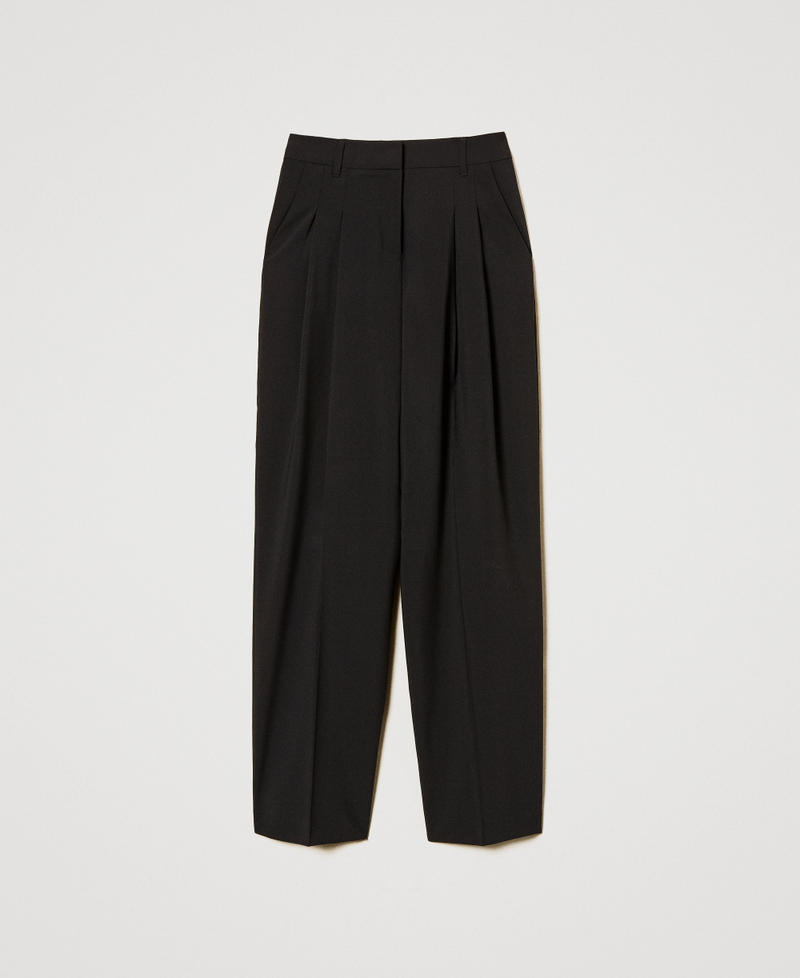 Wide-Leg-Hose mit doppelten Bundfalten Schwarz Frau 251TQ2031_00006_S0