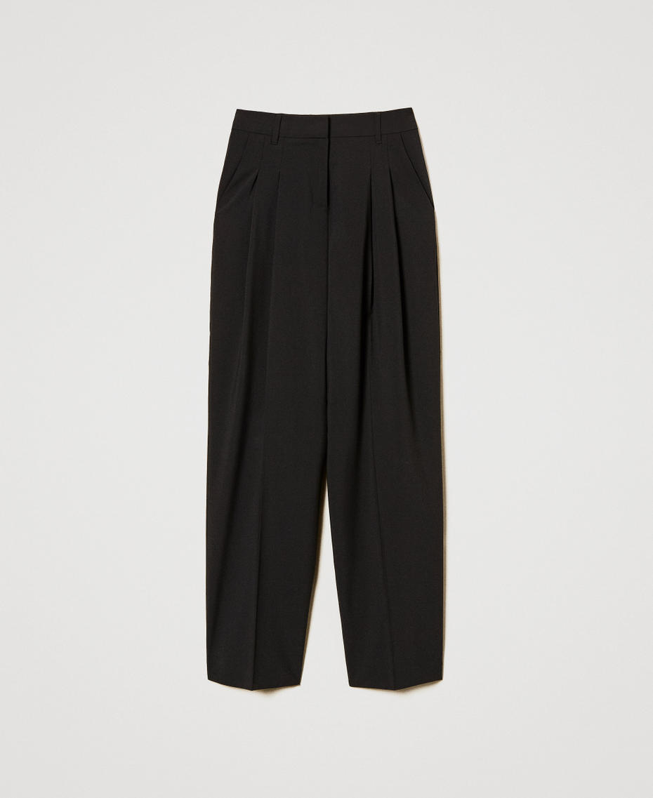 Wide-Leg-Hose mit doppelten Bundfalten Schwarz Frau 251TQ2031_00006_S0