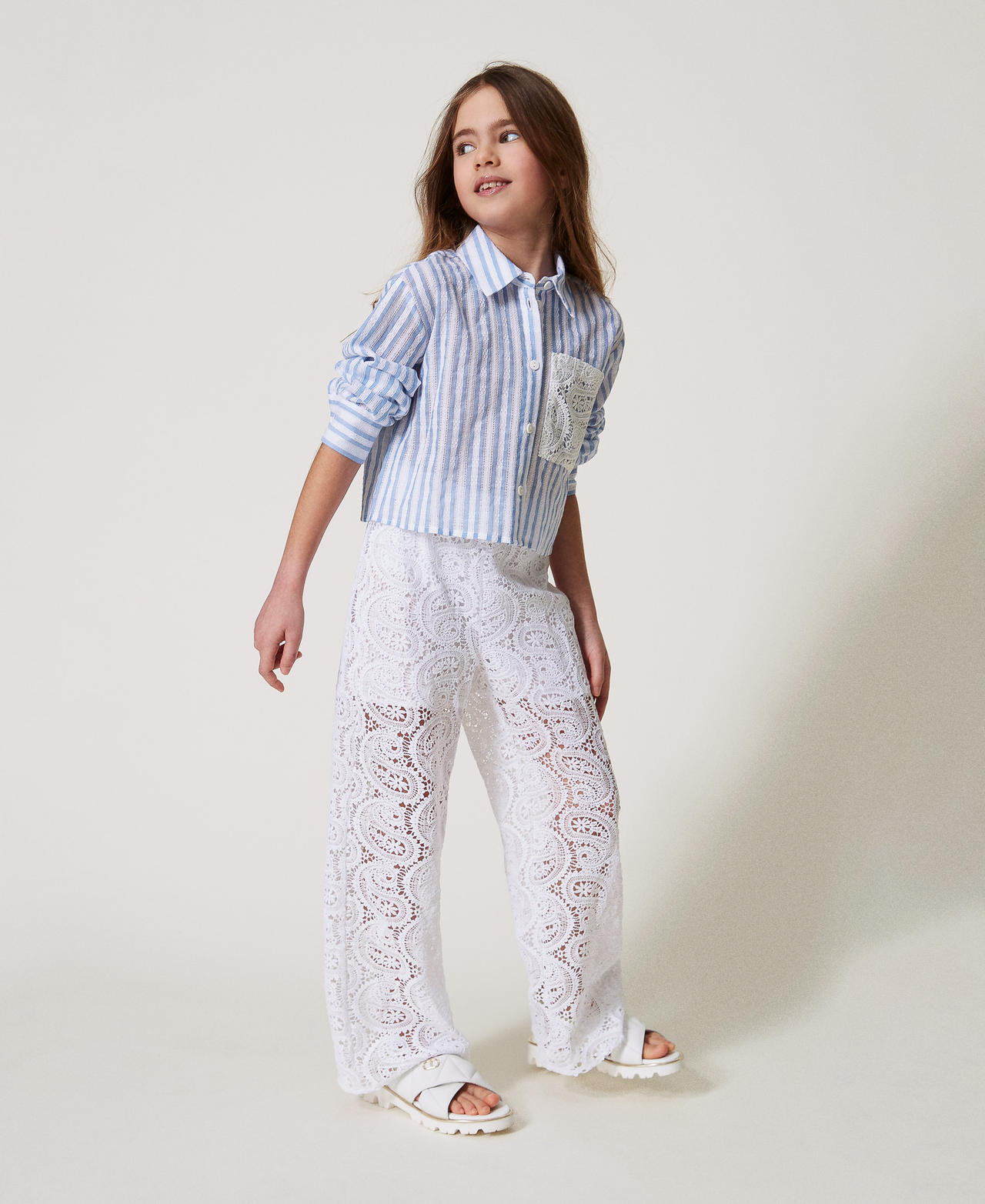 Macram&eacute; lace straight fit trousers "Ice" White Girl 251GJ2QR4_00808_02