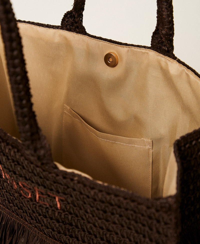 Raffia shopper bag with fringes Coffee Chocolate Woman 261LM8AAA_11946_04