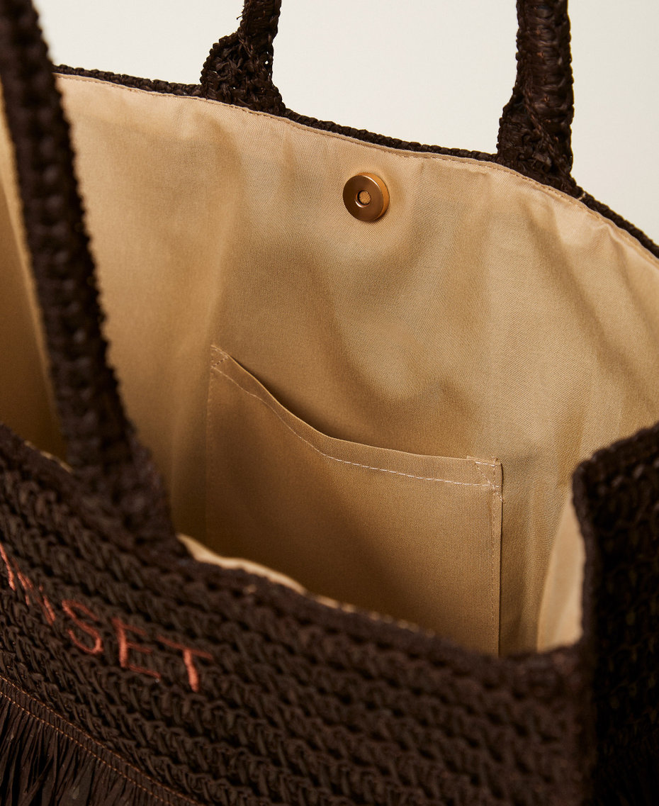 Raffia shopper bag with fringes Coffee Chocolate Woman 261LM8AAA_11946_04