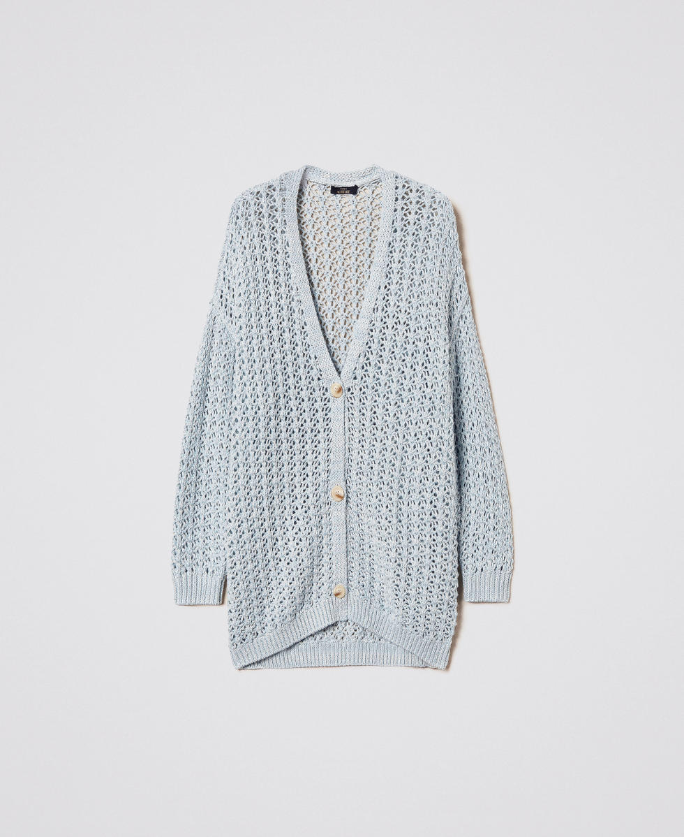 Openwork maxi cardigan Multicolour Canal Blue Woman 251AP3164_12225_S0