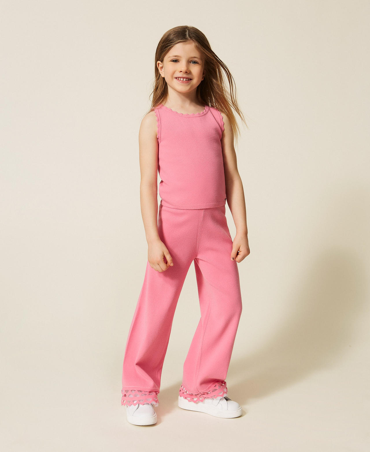 Top e pantaloni baby in maglia con smerli Rosa "Aurora Pink" Bambina 261GB3071_07207_01