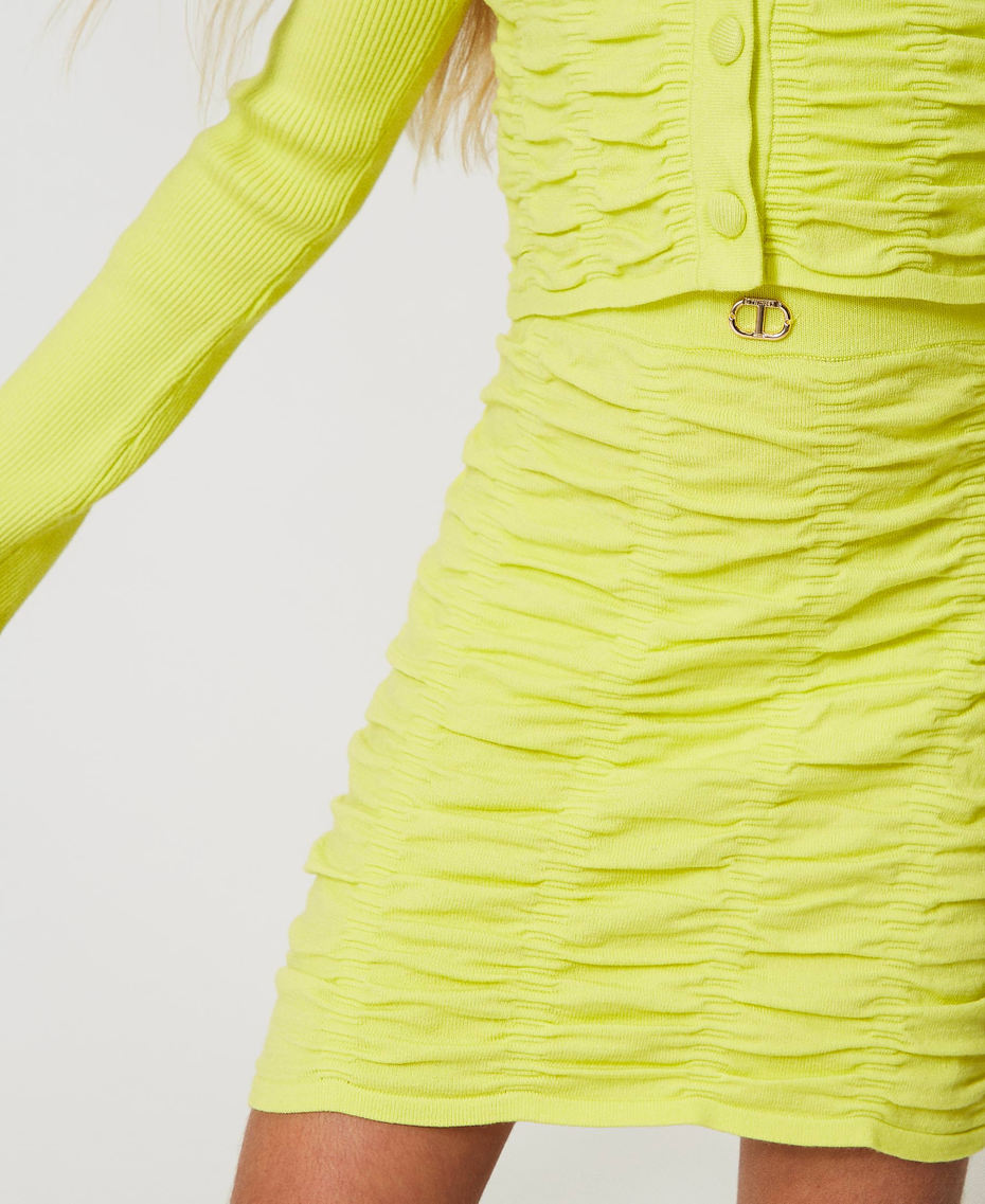 Embossed knit miniskirt with Oval T Yellow Plum Girl 251GJ3422_12124_04
