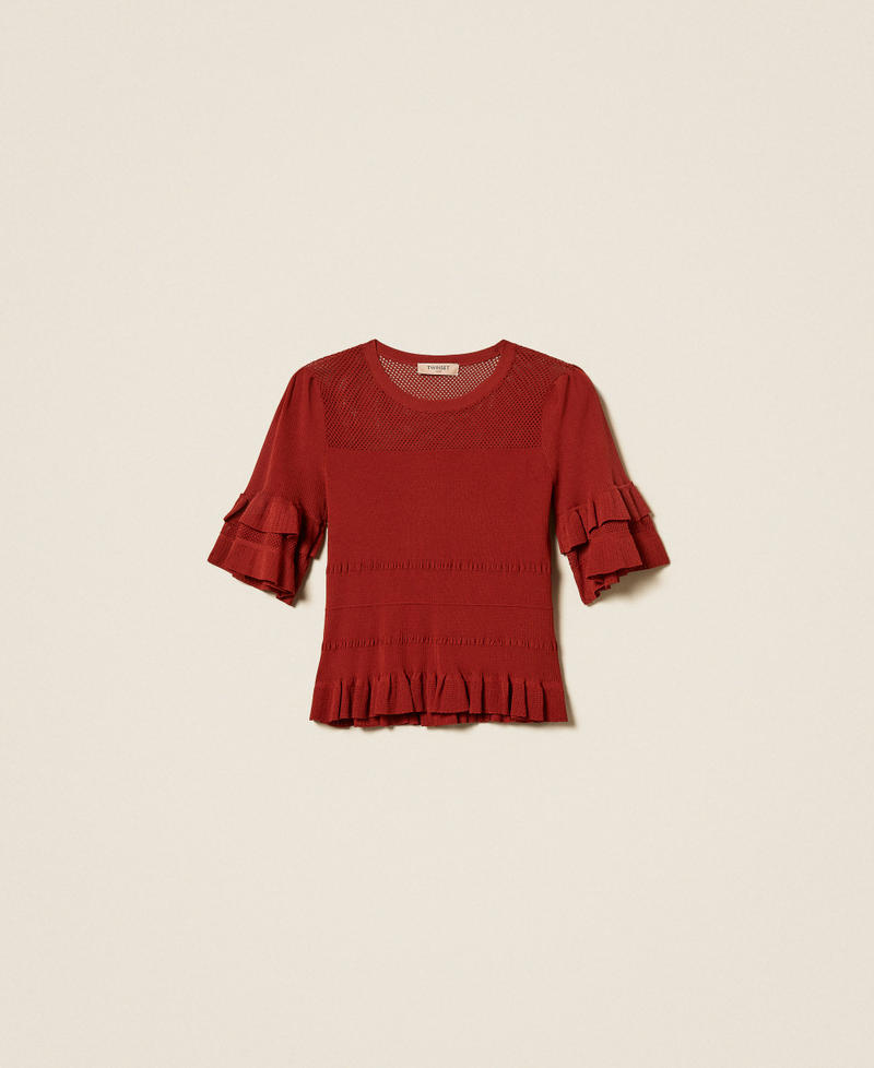 Pull c&ocirc;tel&eacute; avec filet et volants Marron &laquo;&nbsp;Henn&eacute;&nbsp;&raquo; Femme 261TT3021_13332_S0