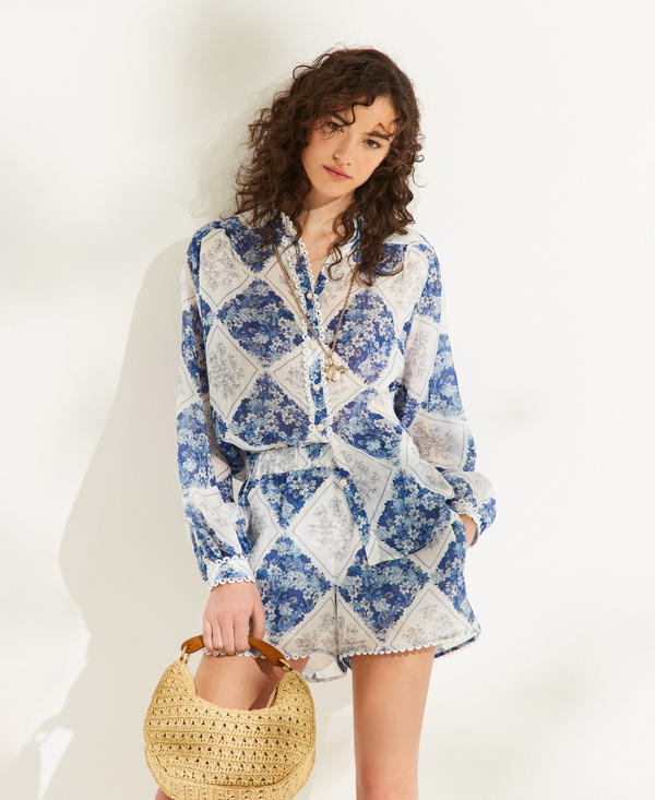 Short en ramie avec imprim&eacute; floral